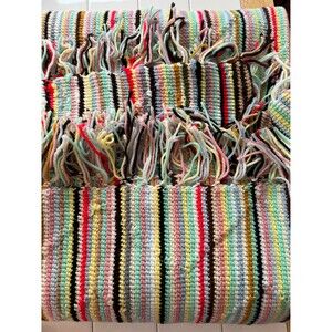 Vintage Rainbow Striped Afghan 84 x 74" Homemade Blanket